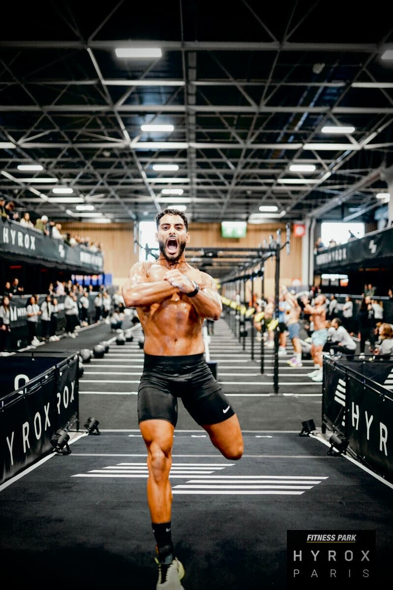 Ahmed competing in Hyrox warehouse event